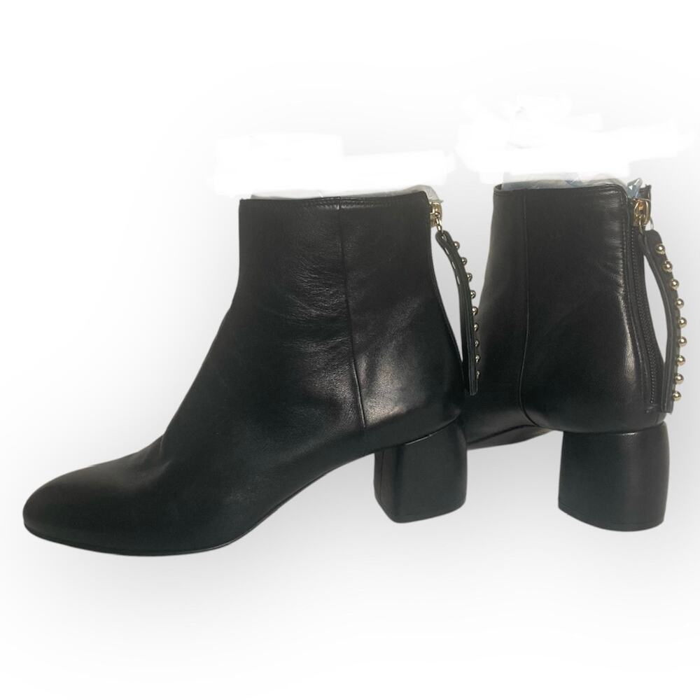 AGL black leather ankle boots, womens EU 37.5/US 6.5 gold studded zipper pull